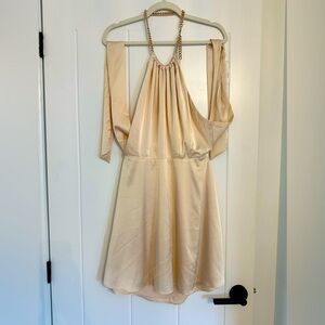 Elegant Cream Halter Dress with adjustable halter chain